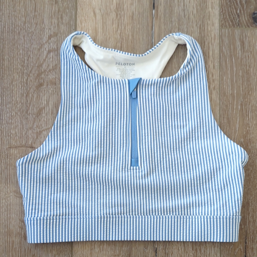 Peloton Blue and White Striped Sports Bra